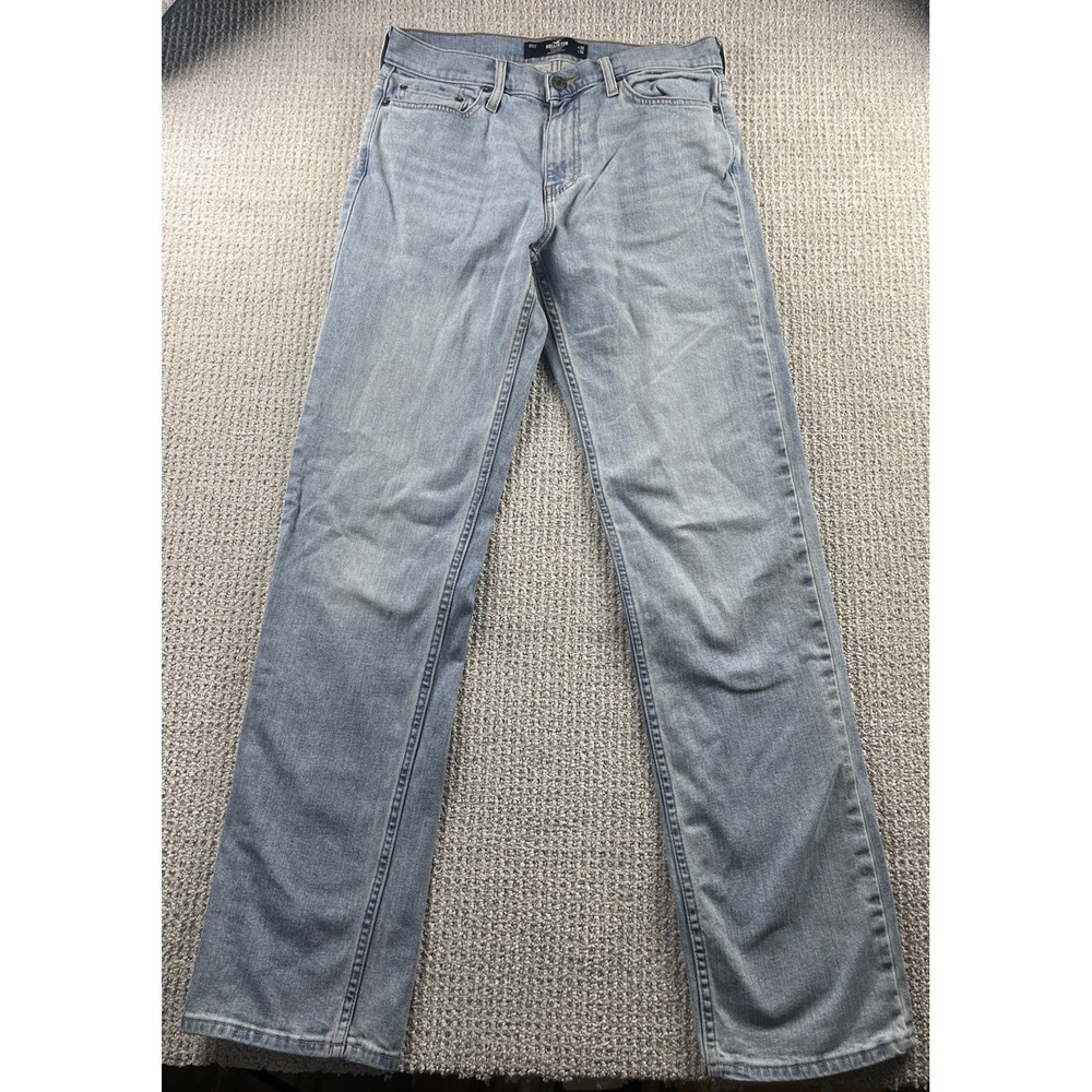 Hollister Jeans Straight Epic Flex Light Wash Denim Men's 30x36* Whiskered Blue